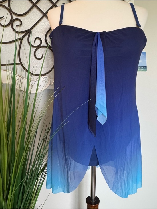 Island Waves Other - NWT ISLAND WAVES Size Large Blue One Piece Swimsuit with Overlay